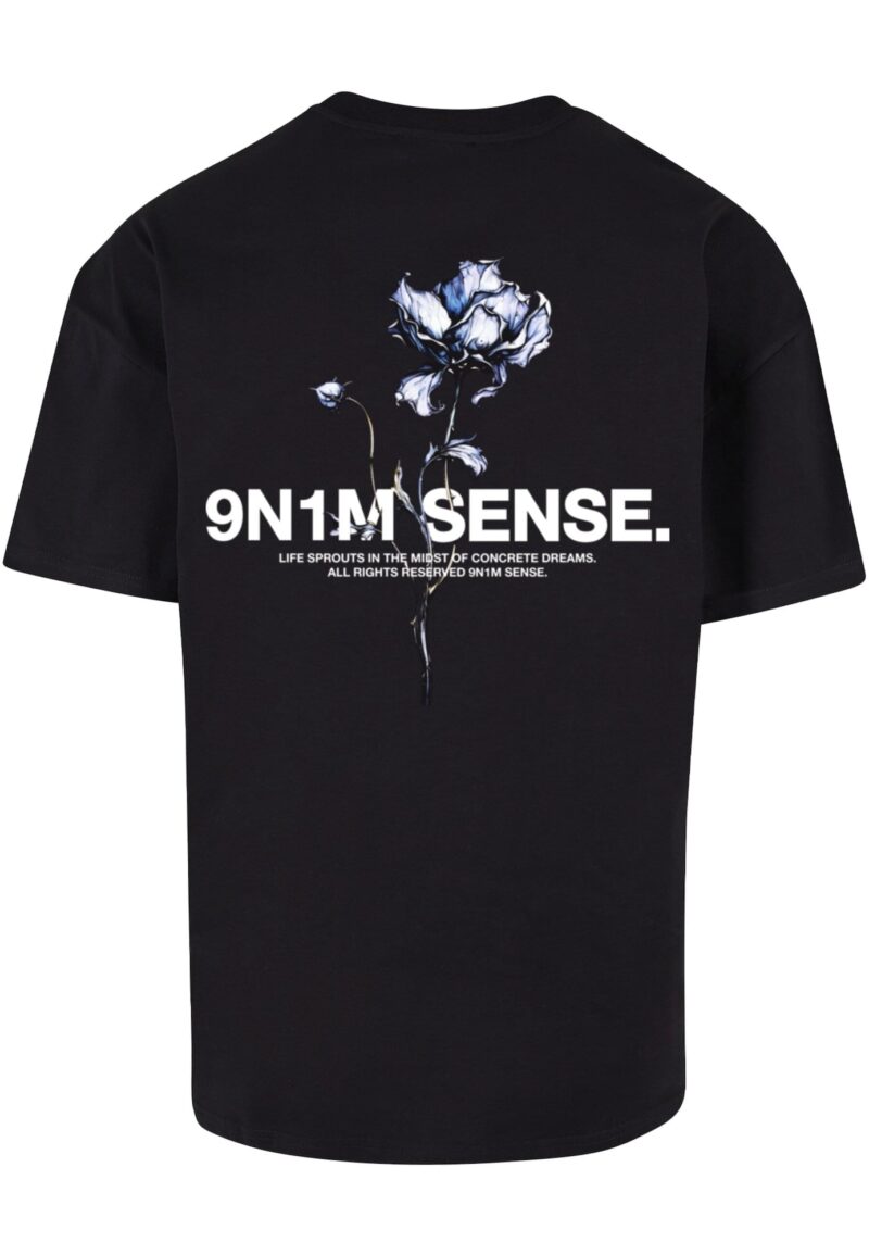 9N1M SENSE Tricou 'Flower'  bleumarin / negru / alb