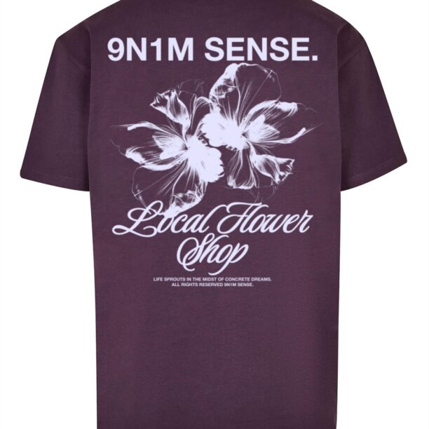 9N1M SENSE Tricou 'Local Flower Shop'  mov vânătă / alb