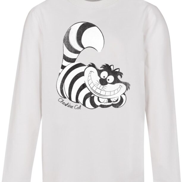 ABSOLUTE CULT Tricou 'Alice in Wonderland -Cheshire Cat'  negru / alb / alb murdar