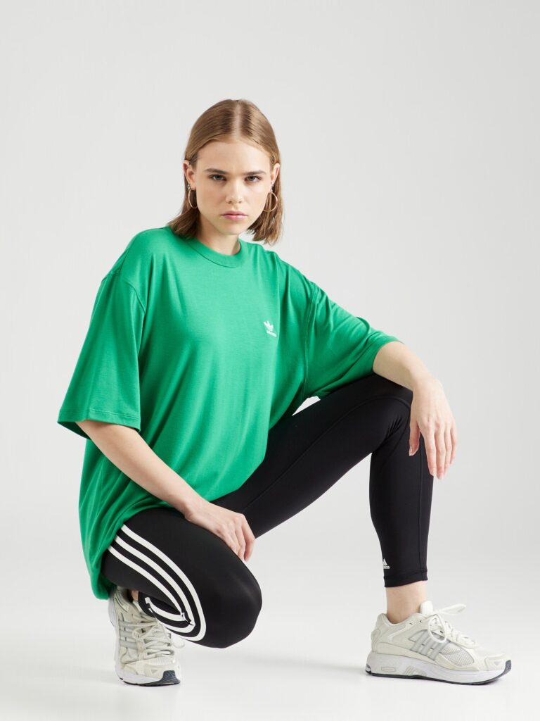 Cumpăra ADIDAS ORIGINALS Tricou supradimensional 'Trefoil'  verde / alb