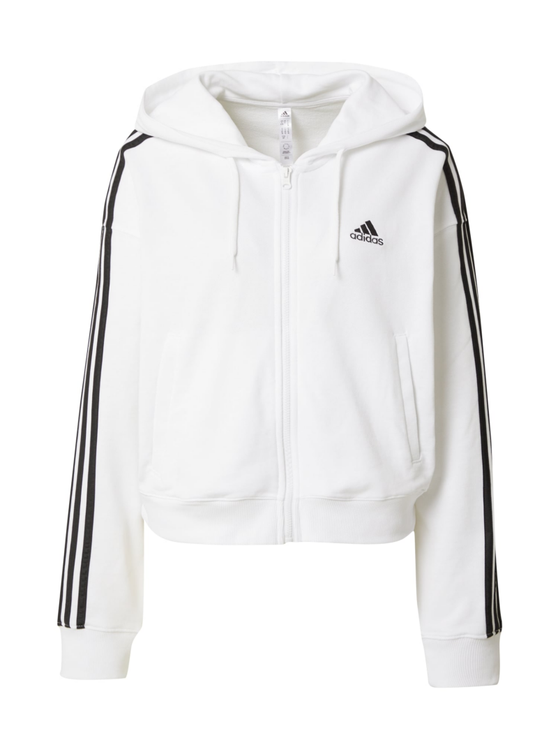 ADIDAS SPORTSWEAR Bluză cu fermoar sport 'Essentials 3-Stripes French Terry'  negru / alb