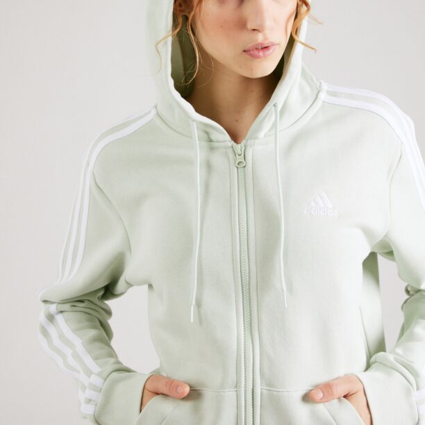 Preţ ADIDAS SPORTSWEAR Bluză cu fermoar sport 'Essentials'  verde pastel / alb