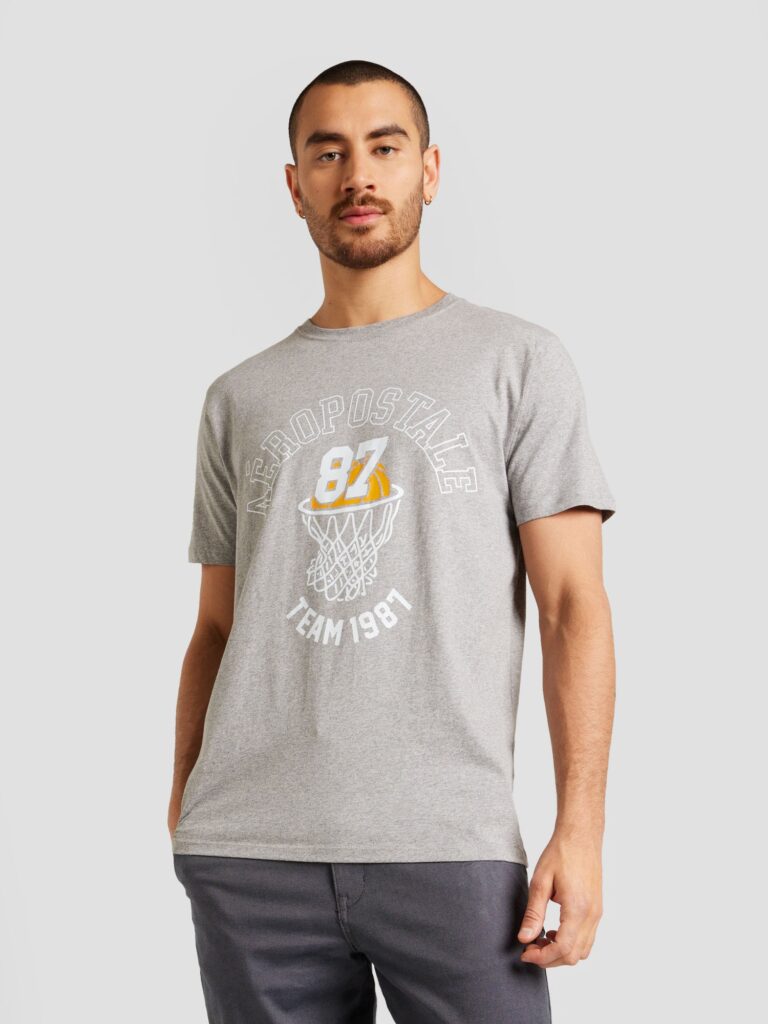 AÉROPOSTALE Tricou 'BASKETBALL TEAM 87'  galben / gri amestecat / alb