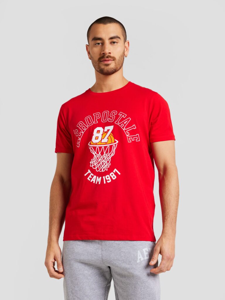 AÉROPOSTALE Tricou 'BASKETBALL TEAM 87'  galben lămâie / roșu / alb