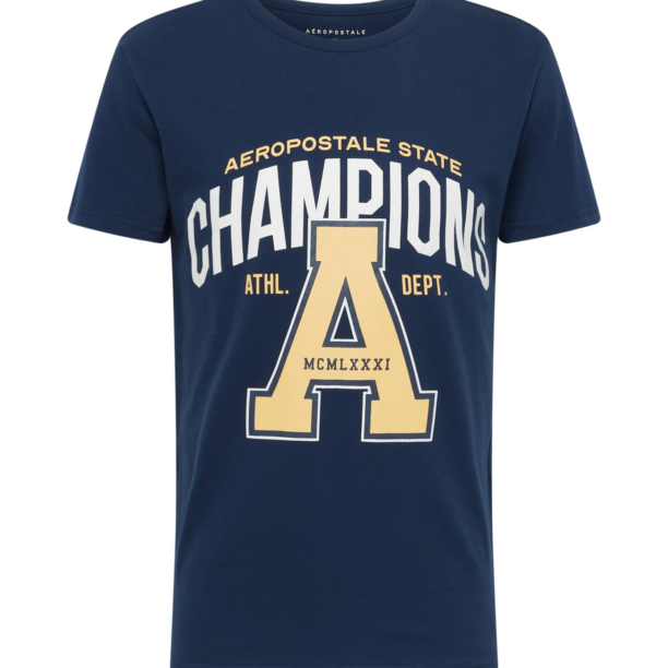 AÉROPOSTALE Tricou 'CHAMPIONS'  crem / bleumarin / alb