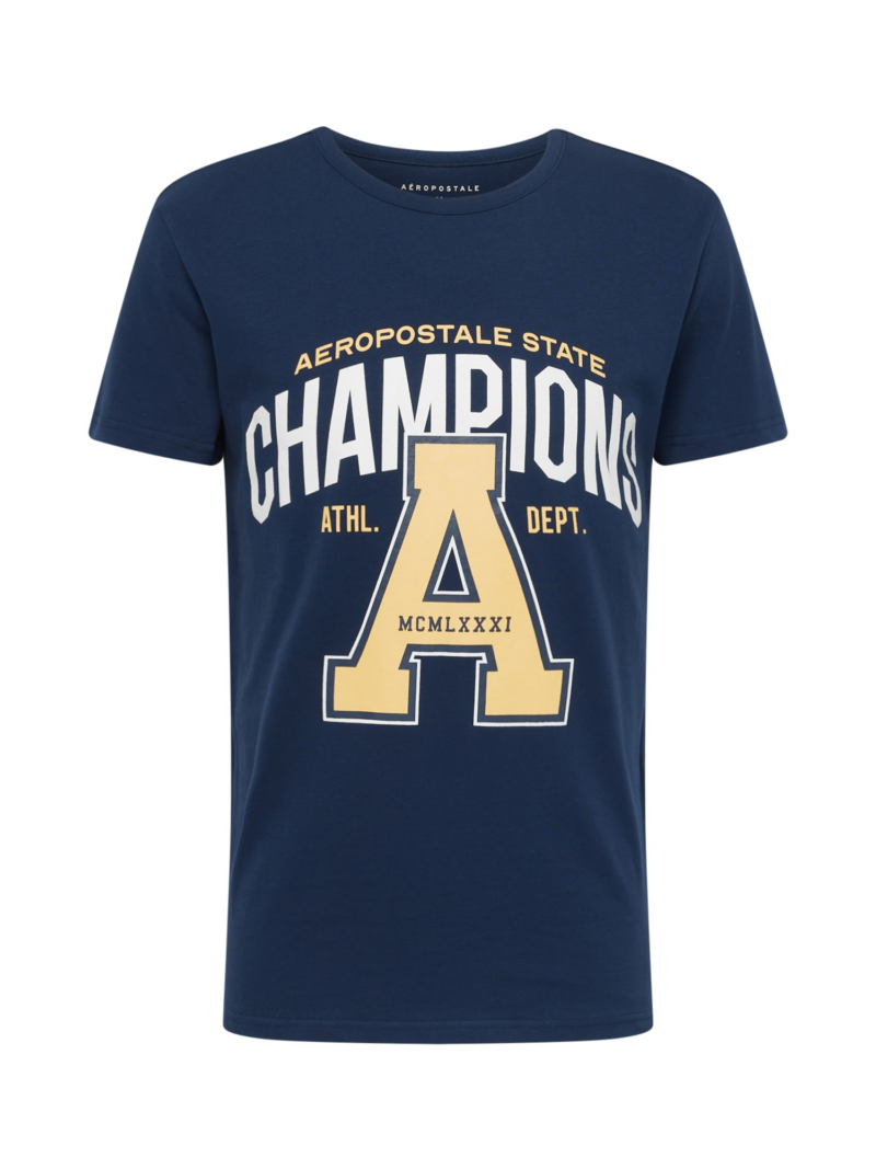 AÉROPOSTALE Tricou 'CHAMPIONS'  crem / bleumarin / alb