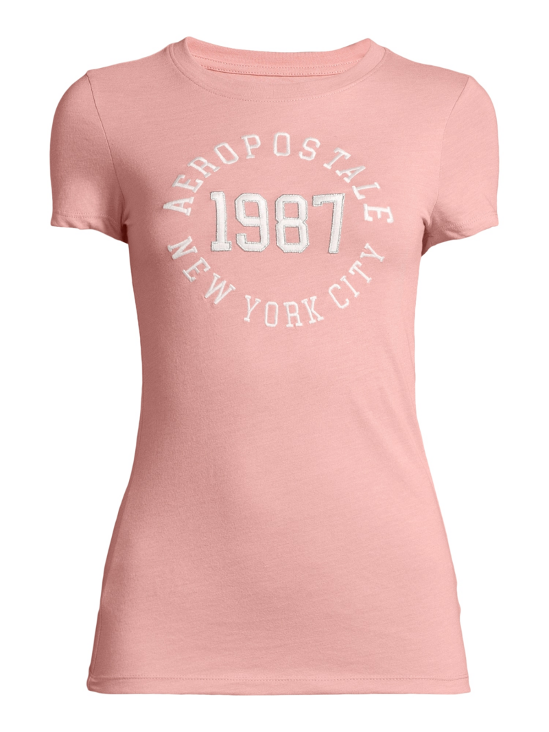 AÉROPOSTALE Tricou 'JKI 1987'  roz / alb