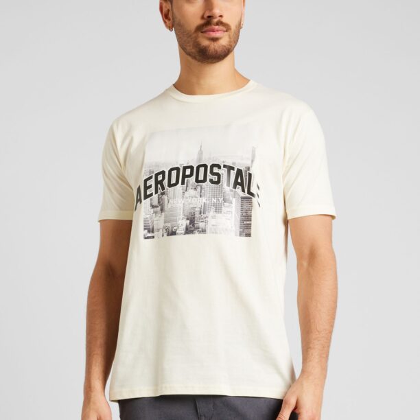 AÉROPOSTALE Tricou 'NY CITY'  ecru / gri închis / negru