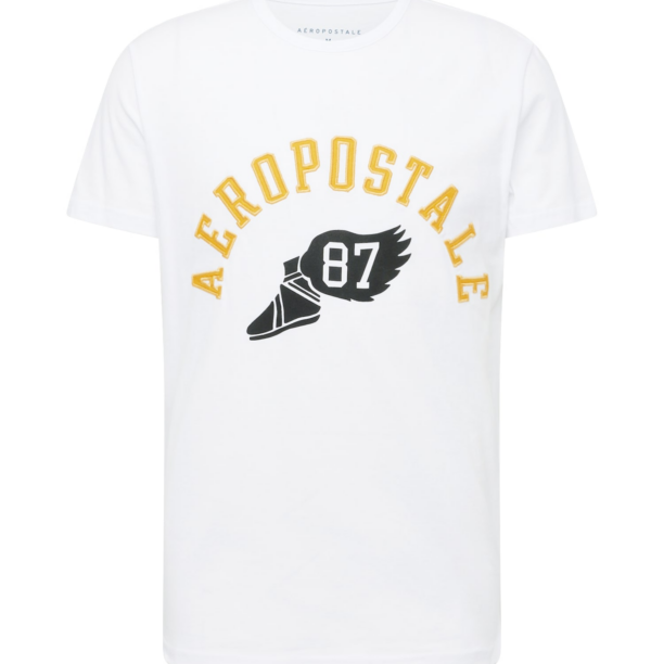 AÉROPOSTALE Tricou 'TRACK 87'  galben auriu / negru / alb