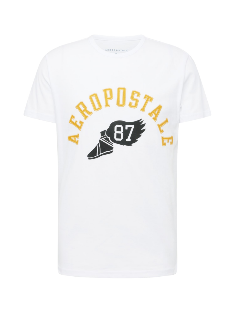 AÉROPOSTALE Tricou 'TRACK 87'  galben auriu / negru / alb