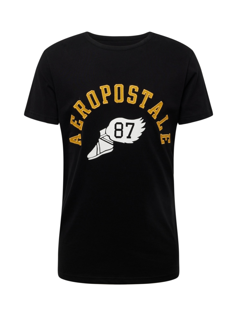 AÉROPOSTALE Tricou 'TRACK 87'  galben miere / negru / alb