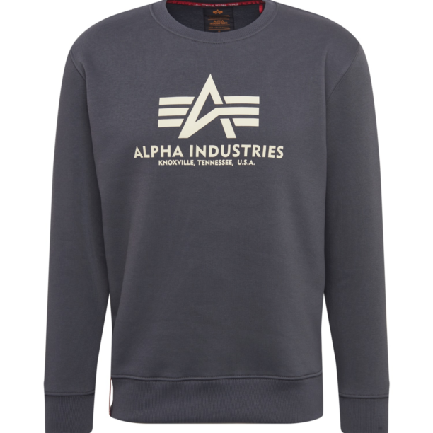 ALPHA INDUSTRIES Bluză de molton  gri închis / alb