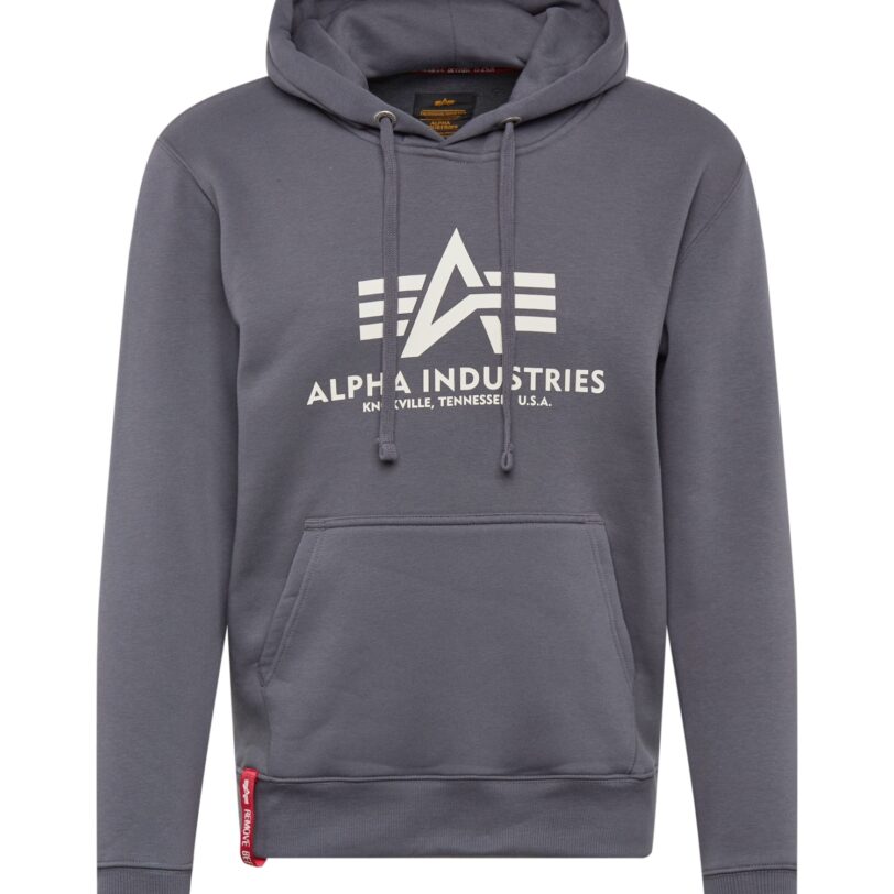 ALPHA INDUSTRIES Bluză de molton  gri închis / alb
