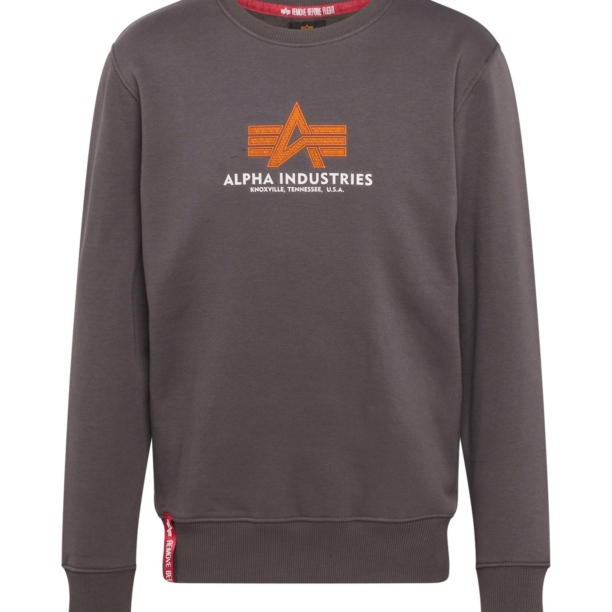 ALPHA INDUSTRIES Bluză de molton  gri închis / portocaliu / alb