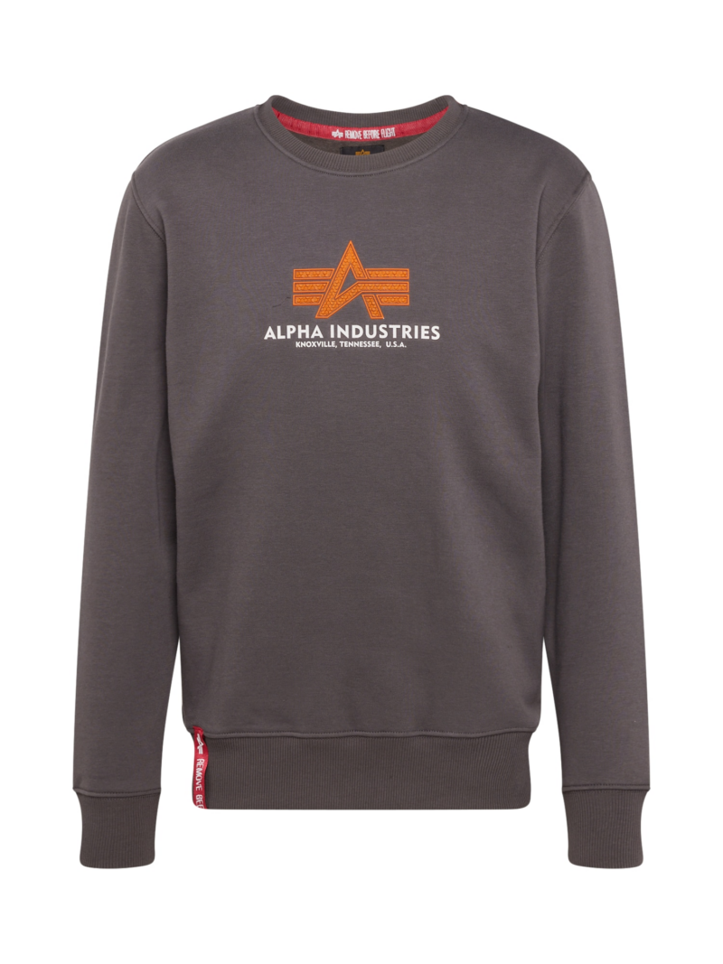 ALPHA INDUSTRIES Bluză de molton  gri închis / portocaliu / alb