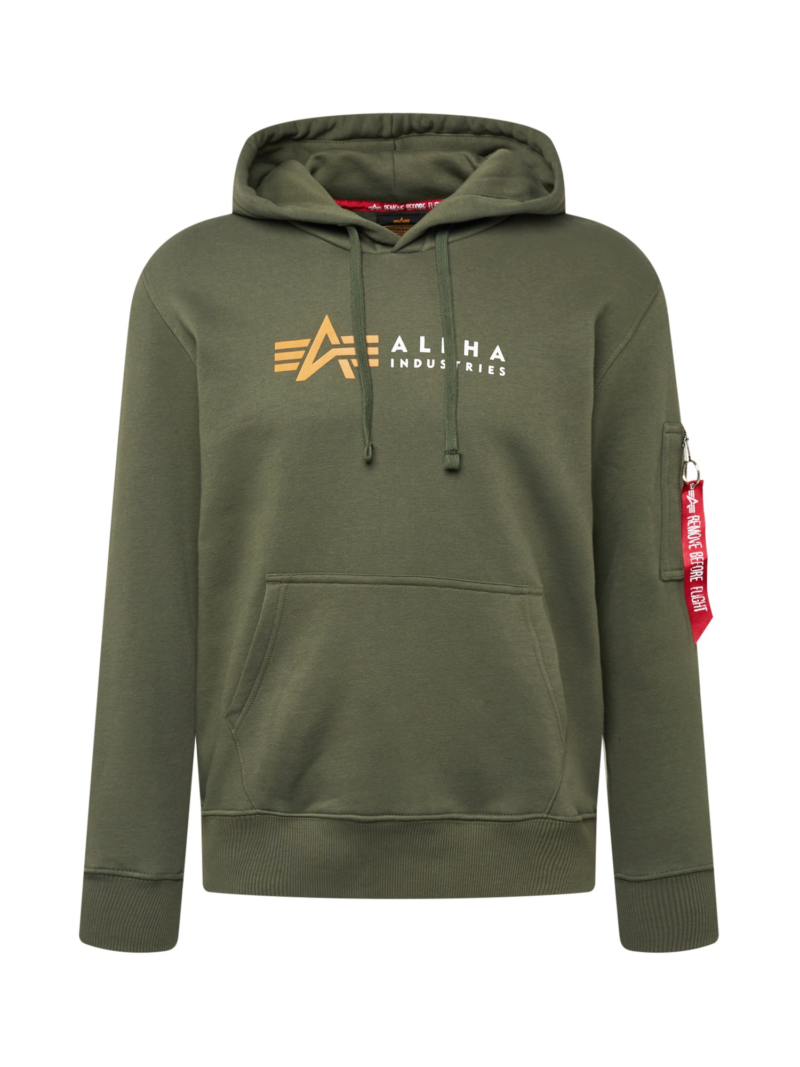 ALPHA INDUSTRIES Bluză de molton  verde închis / portocaliu deschis / roșu / alb