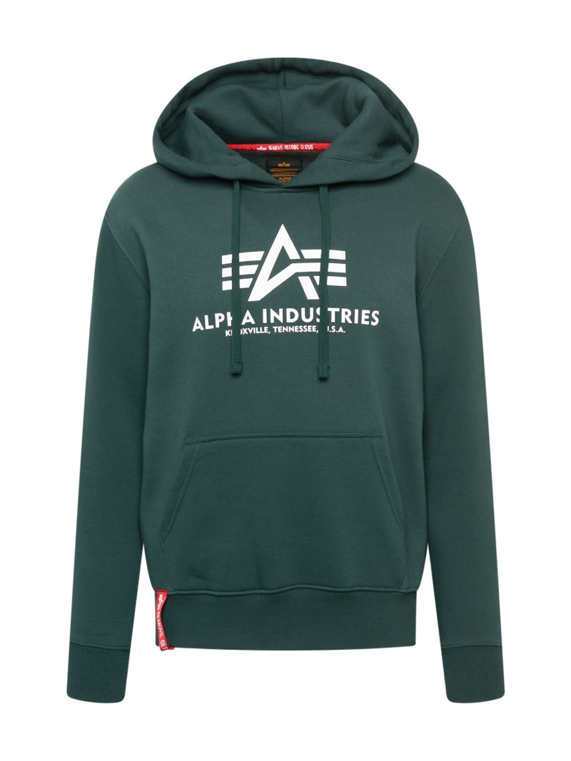 ALPHA INDUSTRIES Bluză de molton  verde smarald / roșu / alb