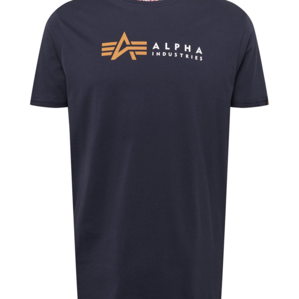 ALPHA INDUSTRIES Tricou  bleumarin / maro coniac / alb