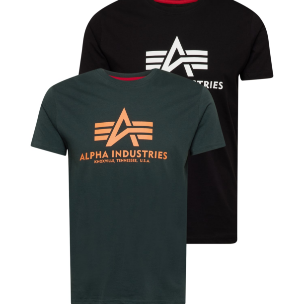 ALPHA INDUSTRIES Tricou  verde pin / portocaliu deschis / negru / alb