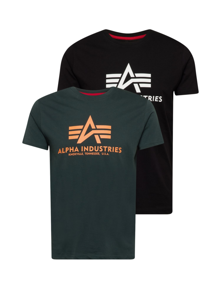 ALPHA INDUSTRIES Tricou  verde pin / portocaliu deschis / negru / alb