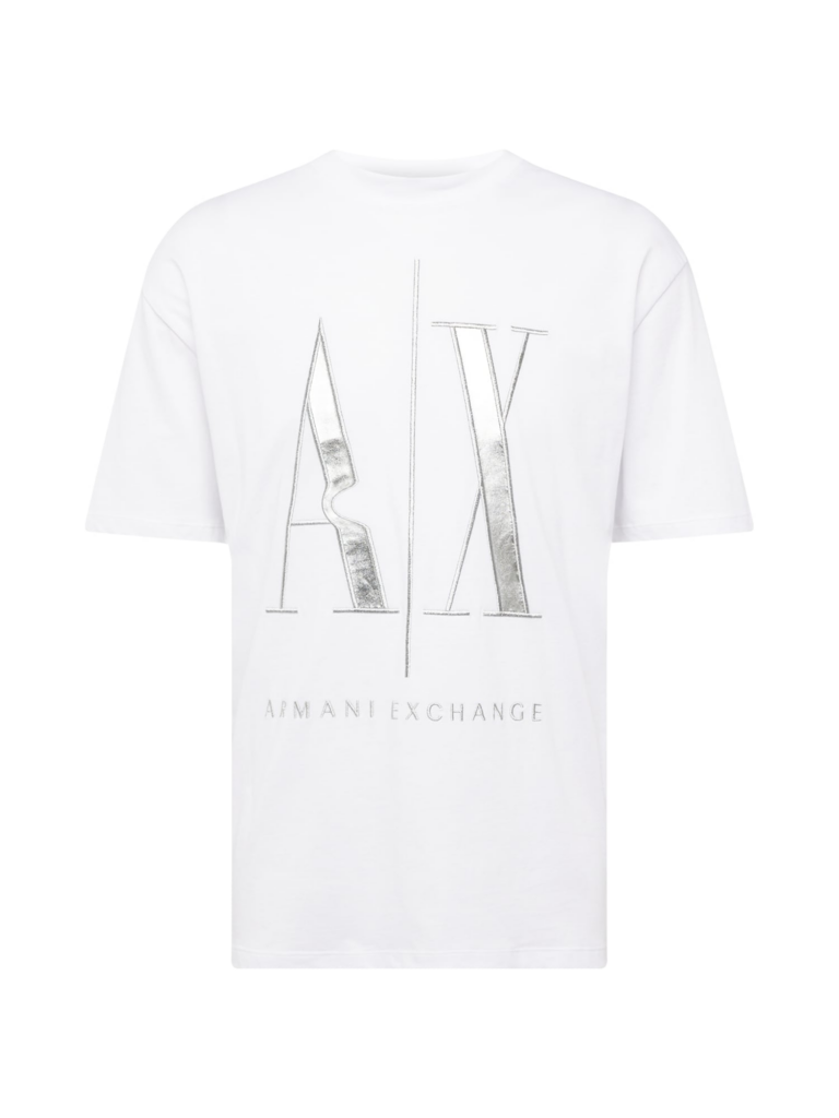 ARMANI EXCHANGE Tricou  argintiu / alb