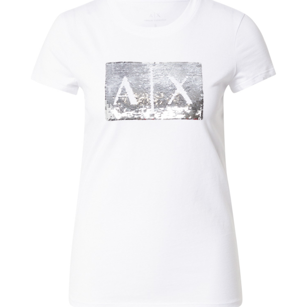 ARMANI EXCHANGE Tricou  argintiu / alb