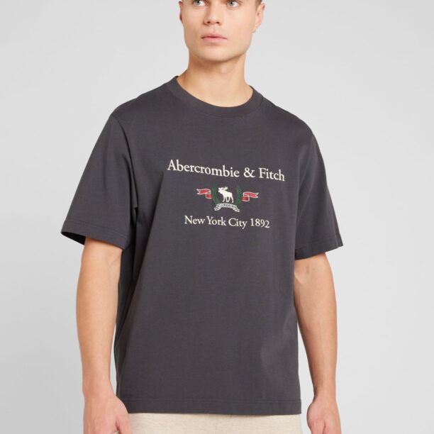 Abercrombie & Fitch Tricou  bej deschis / gri metalic / roșu / alb