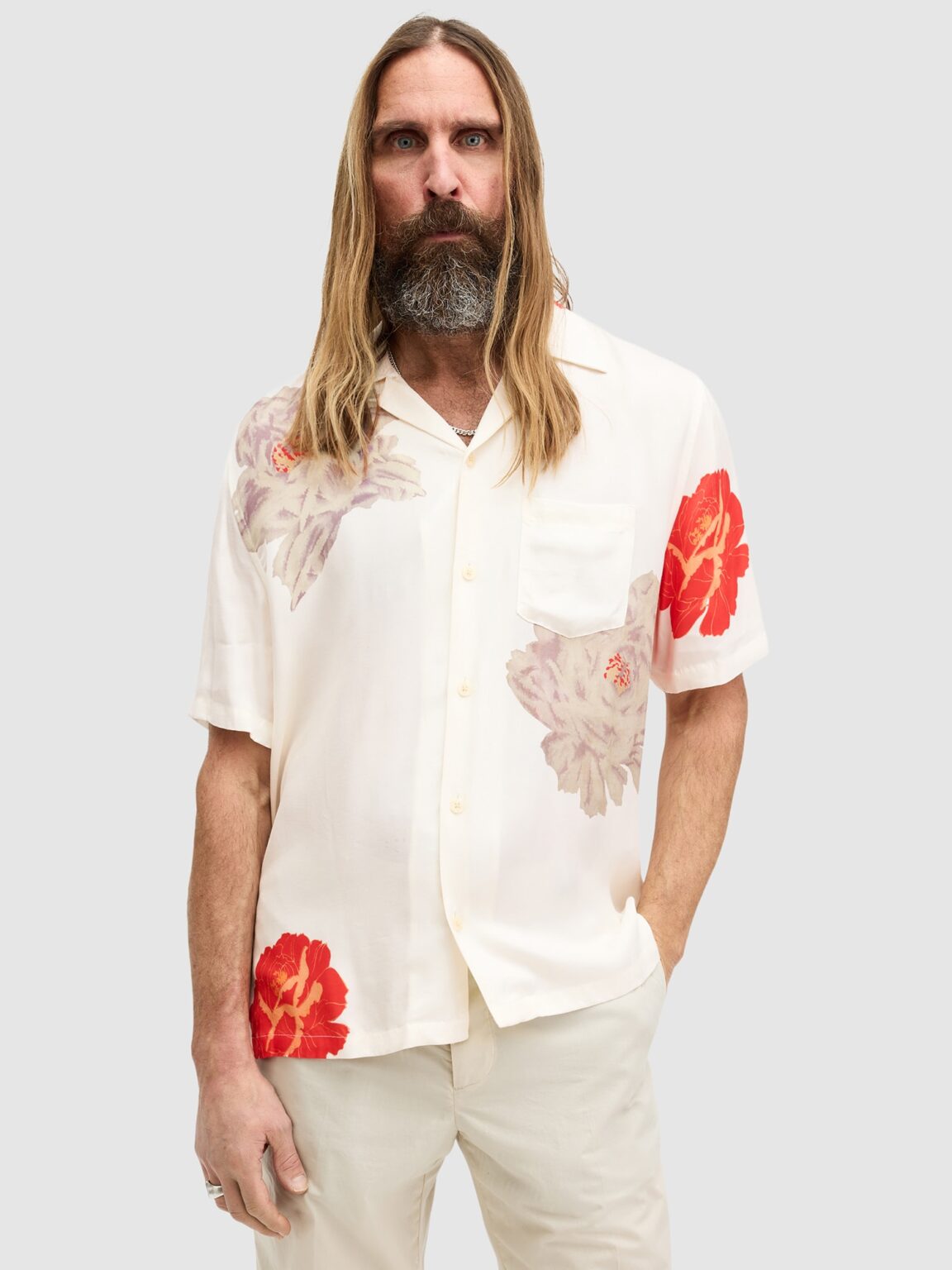AllSaints Cămașă 'ROZE'  gri taupe / roșu / alb coajă de ou