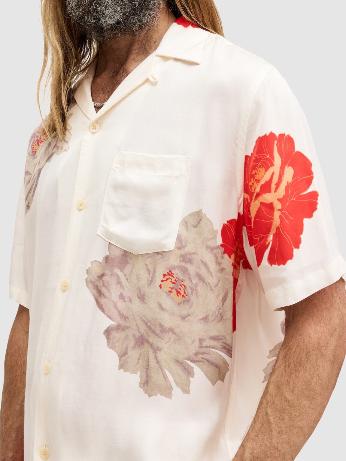 Original AllSaints Cămașă 'ROZE'  gri taupe / roșu / alb coajă de ou