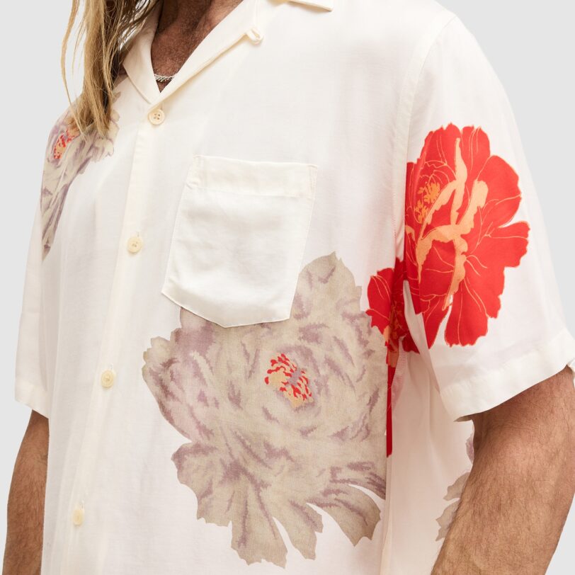 Original AllSaints Cămașă 'ROZE'  gri taupe / roșu / alb coajă de ou