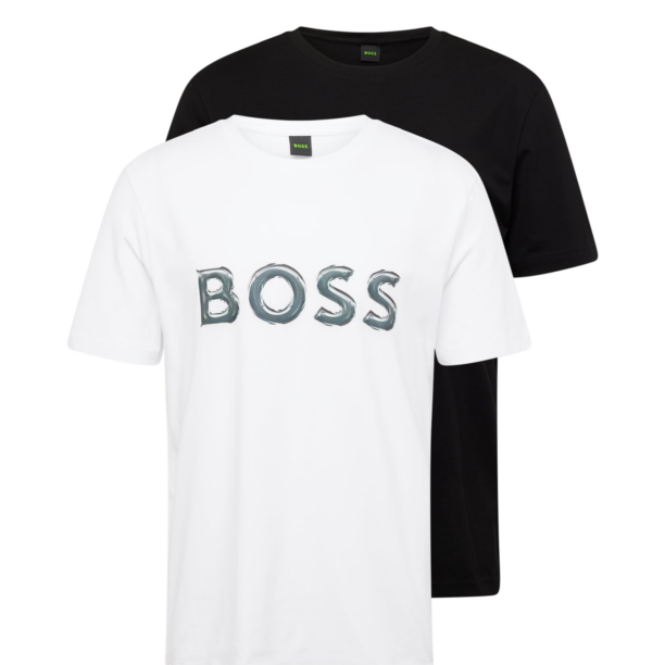 BOSS Tricou  albastru porumbel / negru / alb