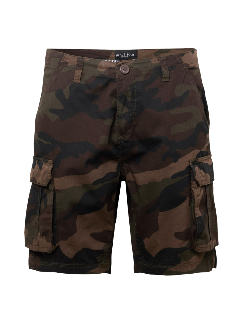 BRAVE SOUL Pantaloni cu buzunare 'RIVER CAMO'  maro / verde