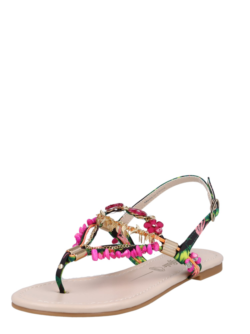 BUFFALO Flip-flops 'Capri Vacay'  verde / fucsia / roz deschis / negru