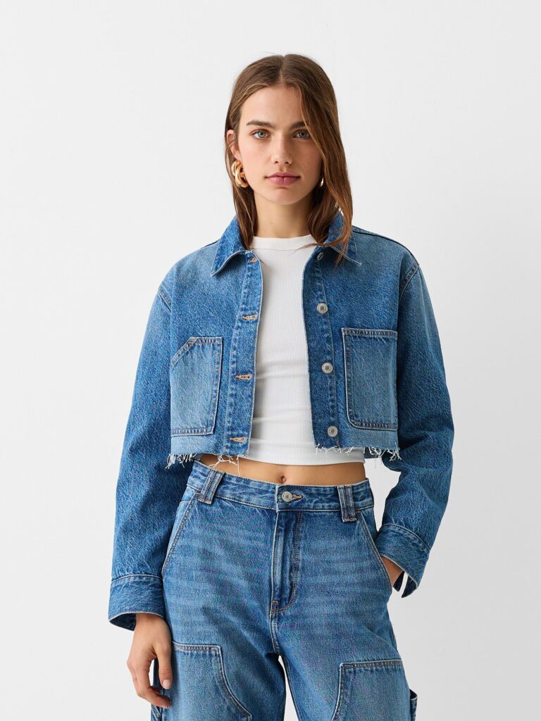 Bershka Geacă de primăvară-toamnă  albastru denim