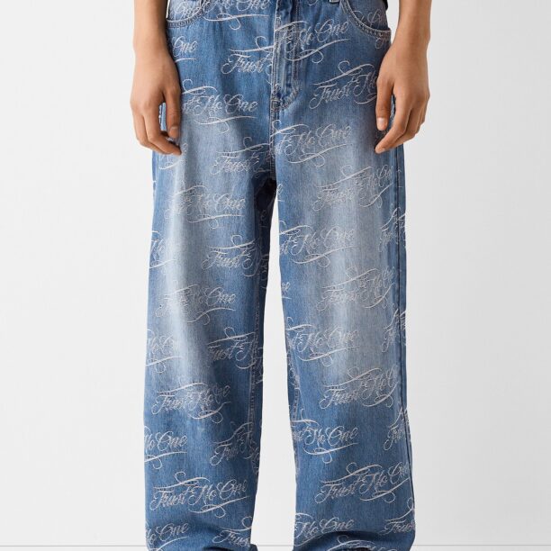 Bershka Jeans  albastru denim / alb