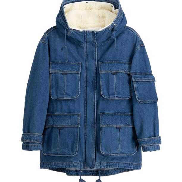 Bershka Parka de iarnă  albastru denim / alb murdar