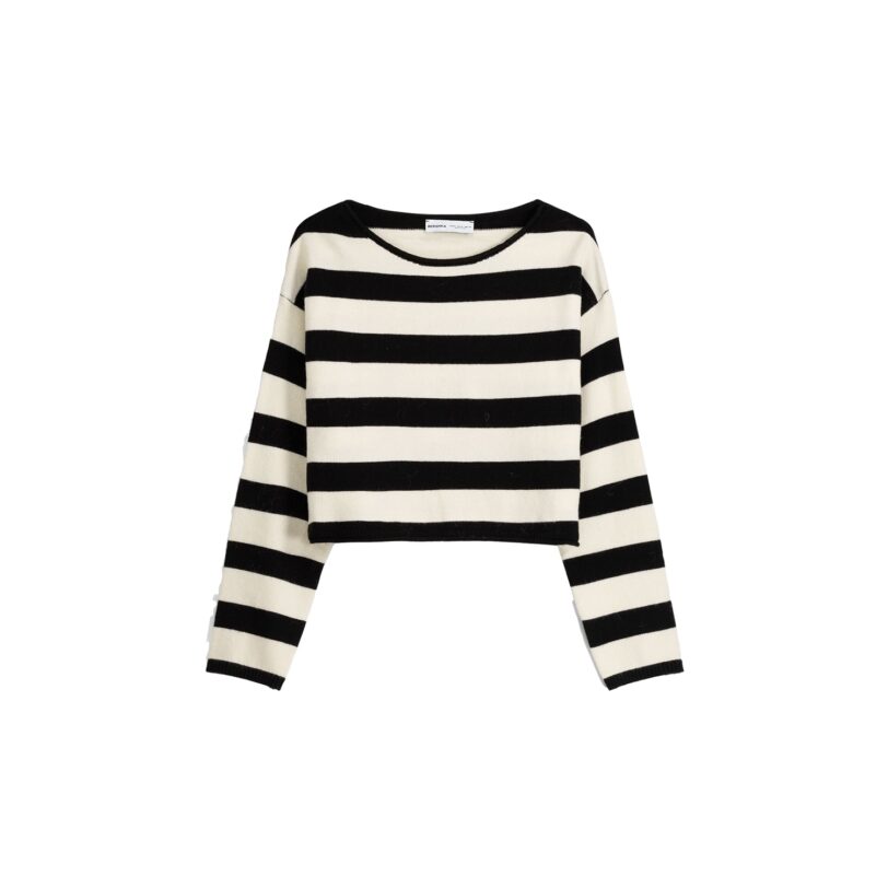 Bershka Pulover  negru / alb