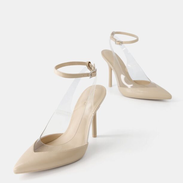 Original Bershka Pumps  transparent / alb lână