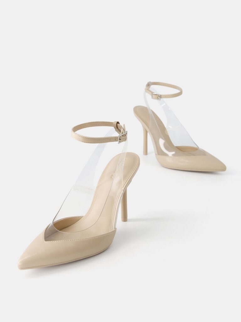 Original Bershka Pumps  transparent / alb lână