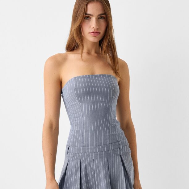 Bershka Rochie  gri / alb