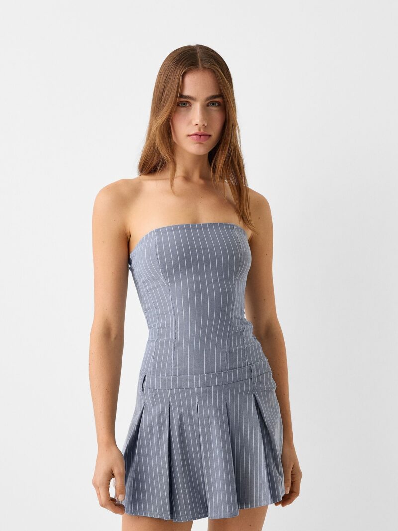 Bershka Rochie  gri / alb