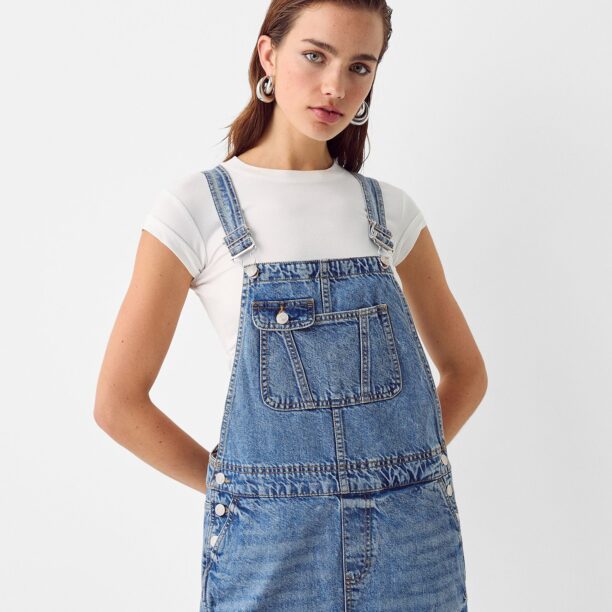 Bershka Salopetă rochie scurtă  albastru denim