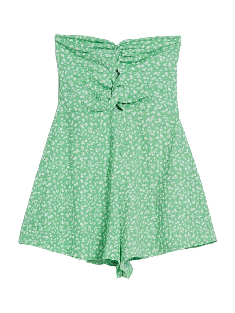 Bershka Salopeta  verde deschis / alb