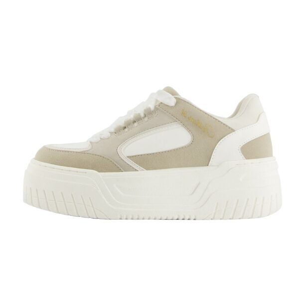 Bershka Sneaker low  alb kitt / nisipiu / auriu / alb