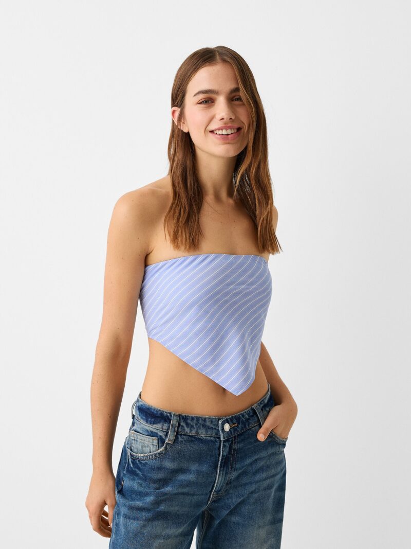 Bershka Top  albastru regal / alb murdar