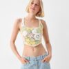 Bershka Top brodat  galben lămâie / verde pastel / roz / alb