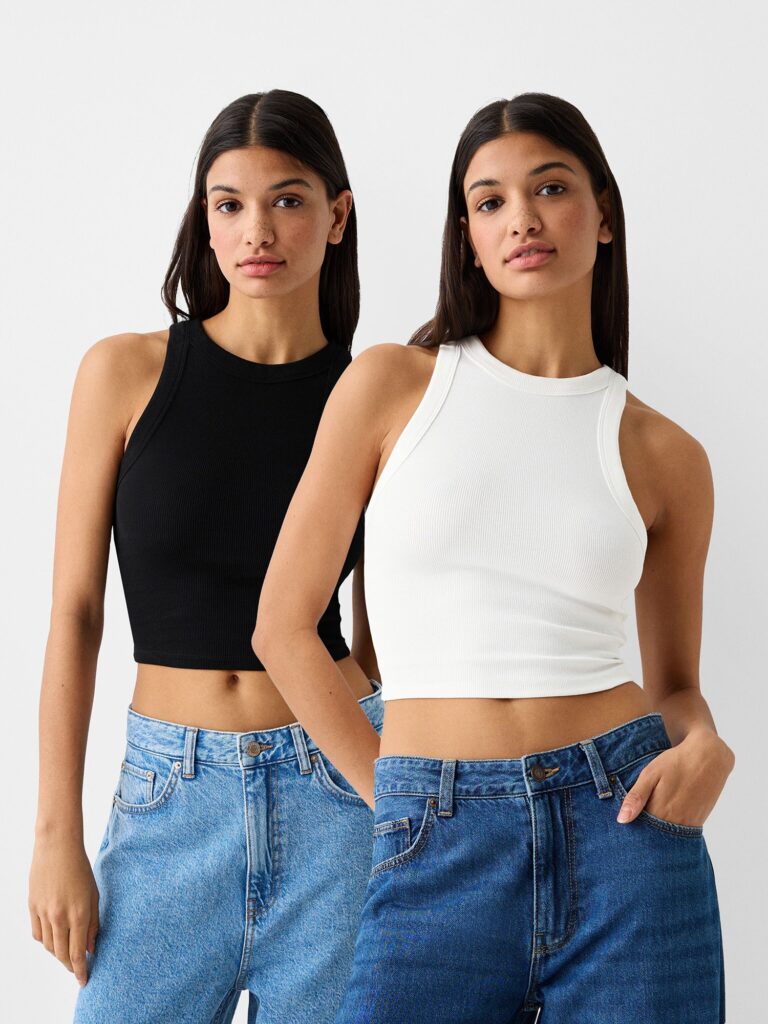 Bershka Top  negru / alb preţ