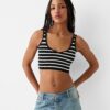 Bershka Top  negru / alb