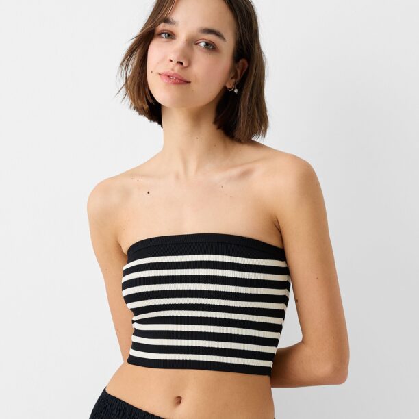 Bershka Top  negru / alb