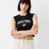 Bershka Top  negru / alb